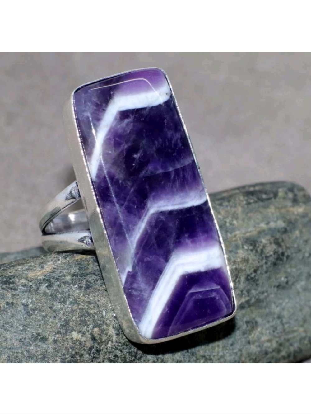 Chevron Amethyst Gemstone Jewelry 925 Sterling Silver Handmade Ring